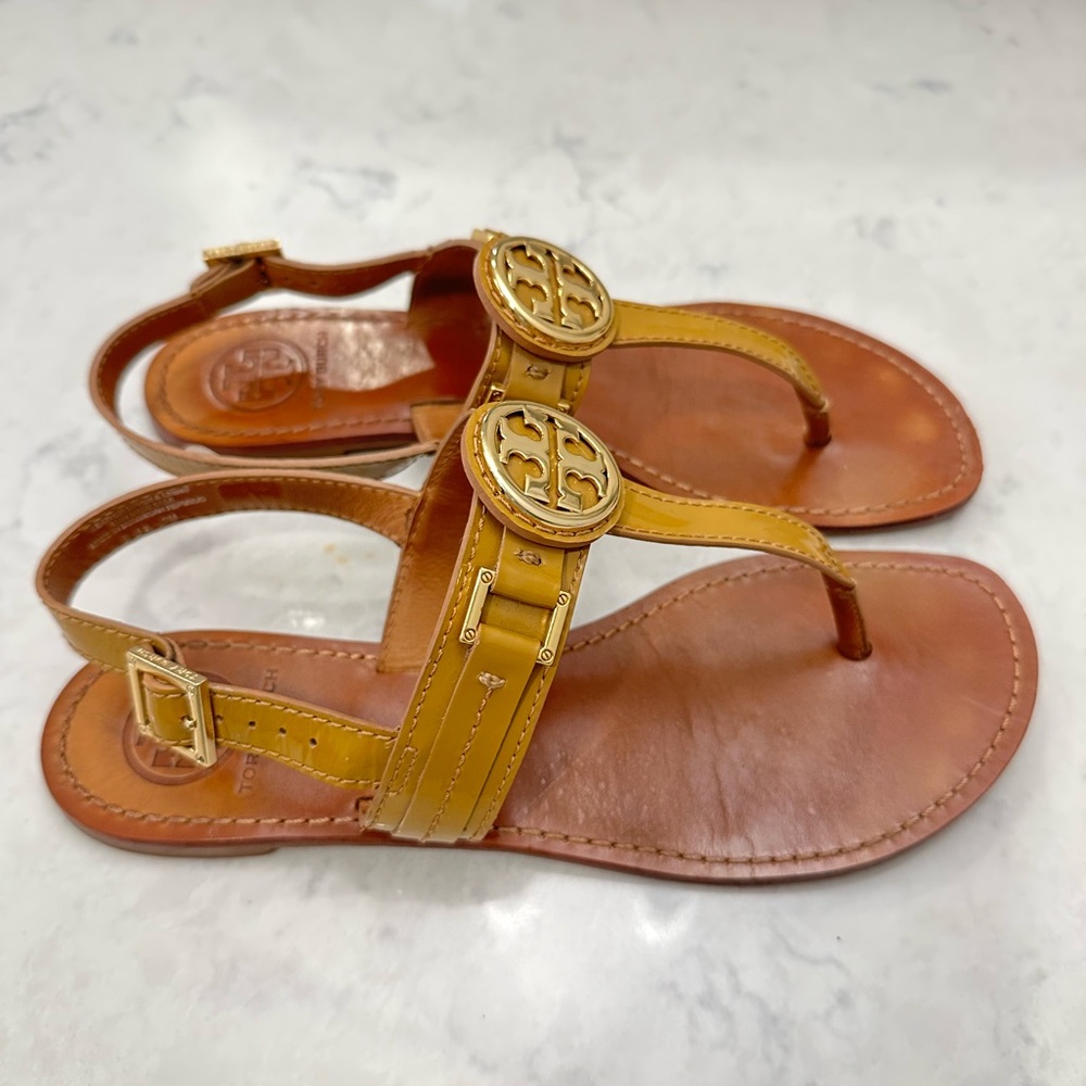Tory Burch Tan Sandals with Gold Hardware